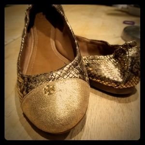 Tory Burch Gold Snake metallic ballet flats!!